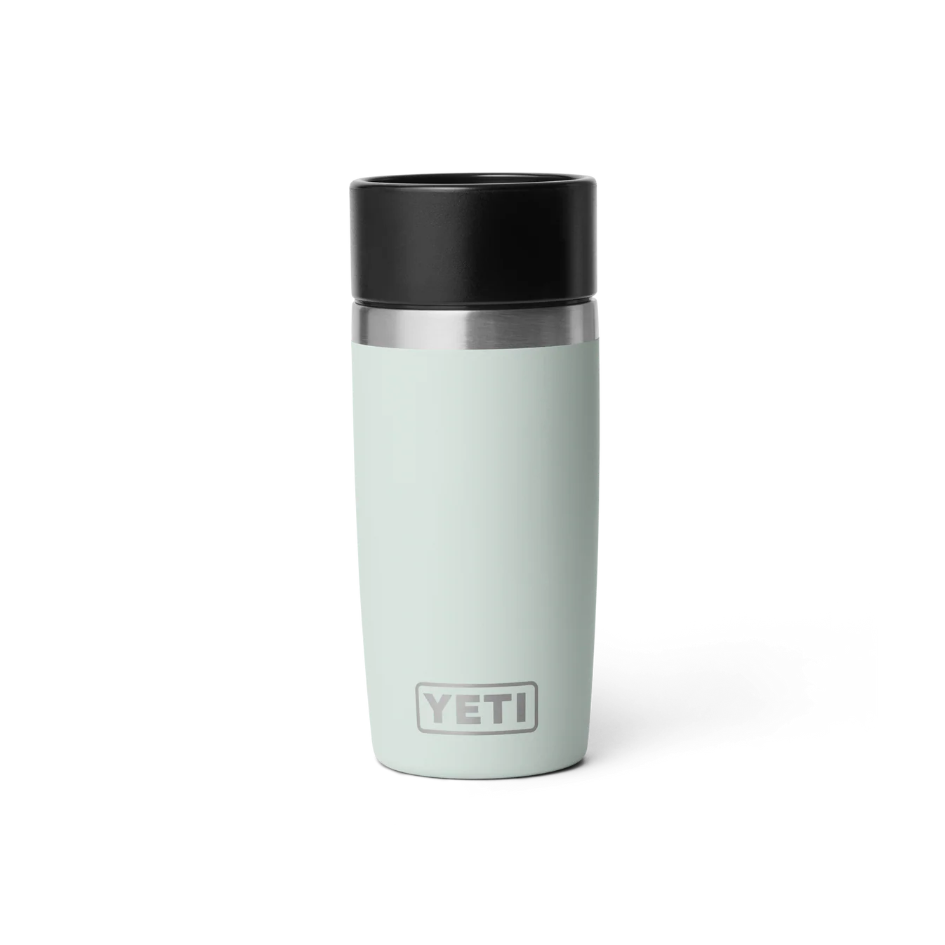 YETI Rambler 12 oz Travel Bottle color Ridgeline verde grisáceo vista frontal con tapa térmica aislada.