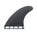 Quilla thruster Deflow Adrien Toyon Fiberglass Limited Edition negra, vista lateral de quilla frontal con logo Deflow grabado y base Futures en fibra de vidrio.
