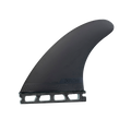 Quilla central Deflow Adrien Toyon Fiberglass Limited Edition negra en fibra de vidrio, vista lateral limpia con base Futures y perfil de rake pronunciado.