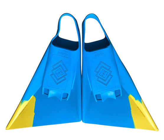 Aletas de bodyboard air hub cut color aqua yellow vista por la parte de abajo