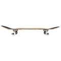Perfil completo del skate Birdhouse Stage 1 Hawk Falcon III negro con grip, cóncavo medio, dos trucks plateados y cuatro ruedas blancas de 52 mm sobre fondo blanco, de nose a tail.