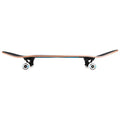 Perfil completo del skate Birdhouse Stage 3 B Logo negro con grip, nose y tail curvados, canto de arce con veta roja, dos trucks negros y cuatro ruedas blancas sobre fondo blanco
