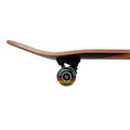 Perfil del nose del skate completo Birdhouse Stage 3 Sunset en negro: kick curvado, canto de arce con veta roja y verde, truck negro y rueda negra de 52 mm con rayas de colores