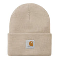 Gorro Carhartt Acrylic Watch Hat en color Fleur de Sel, vista frontal con logotipo de Carhartt en la etiqueta cosida.