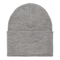 Gorro Carhartt Acrylic Watch Hat Grey Heather visto desde atrás, mostrando el tejido acrílico y el acabado de la vuelta.