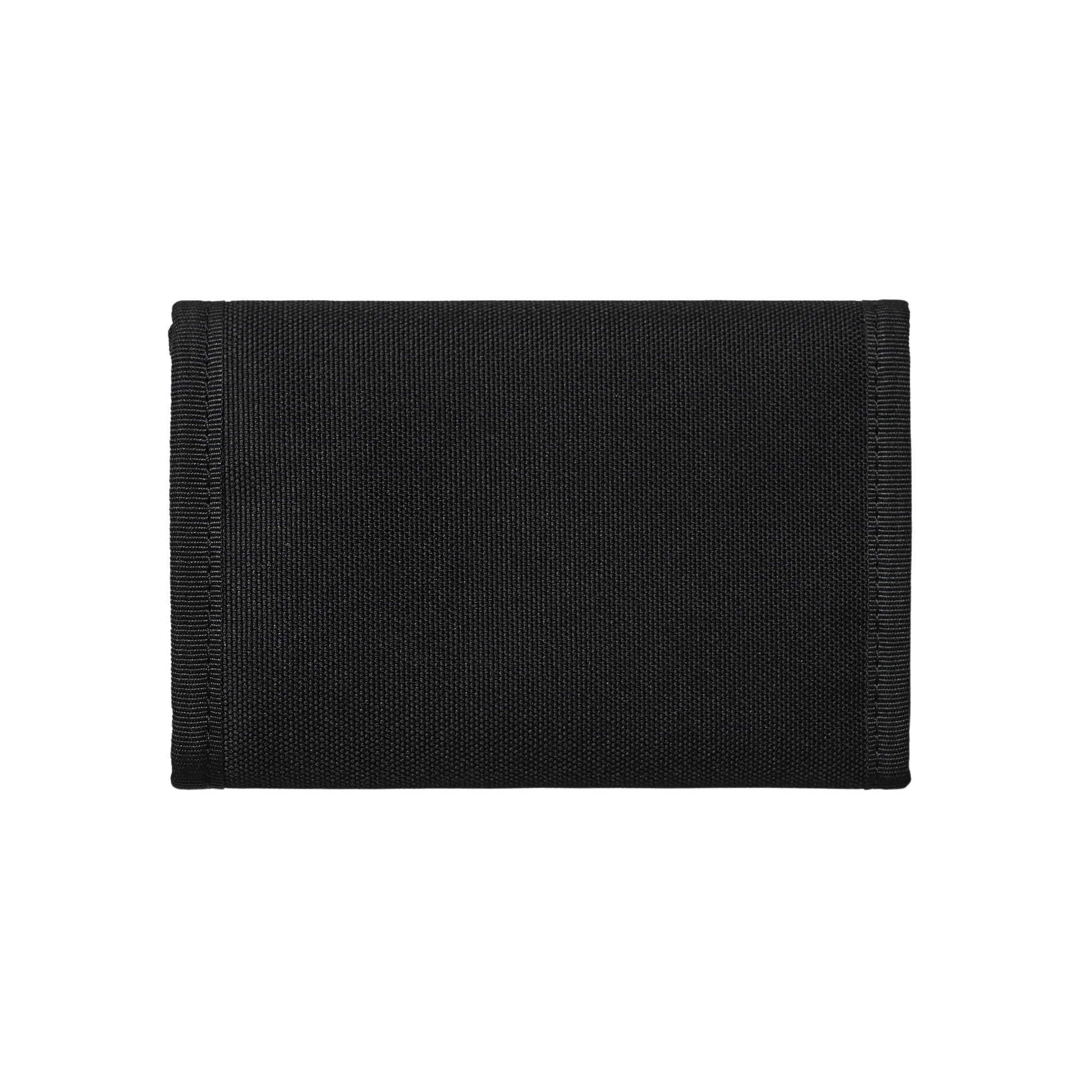 Vista trasera de la cartera CARHARTT WIP Alec Wallet en color negro (Black) con bordes reforzados.