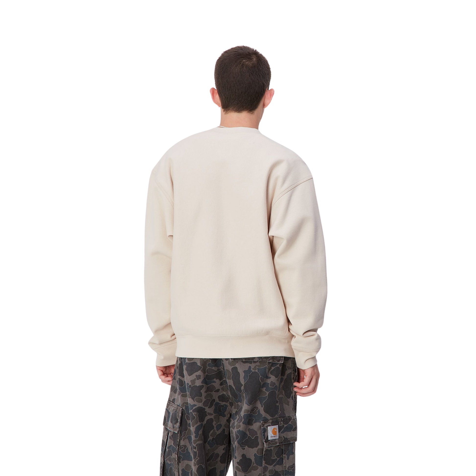 Hombre con la Sudadera Carhartt WIP American Script Sweat Blanca espalda