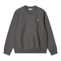 Sudadera Carhartt WIP American Script en gris grafito, vista frontal plana sobre fondo blanco, con el logotipo bordado American Script en el pecho izquierdo.