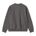 Sudadera Carhartt WIP American Script en gris grafito, vista trasera plana sobre fondo blanco, mostrando el corte oversize, las costuras laterales y el bajo acanalado con puños a juego.