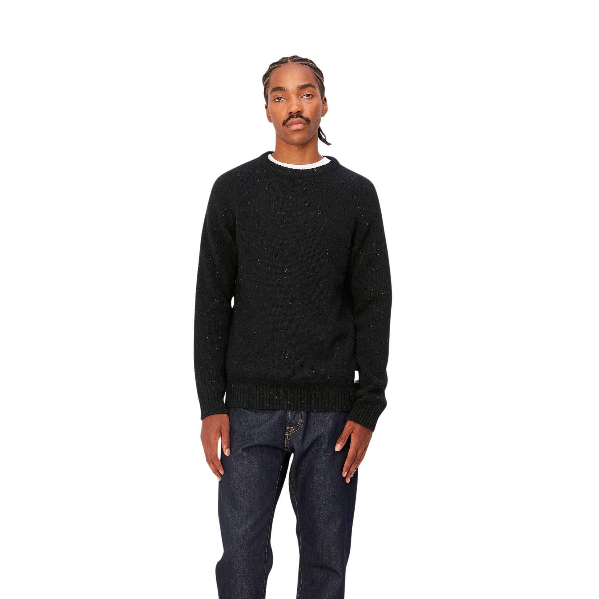 Hombre con el Jersey Carhartt WIP Anglistic Sweater Negro