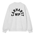 Carhartt WIP Arch Script Sweat en ash heather, vista trasera plana sobre fondo blanco. Se aprecia el logotipo arqueado 