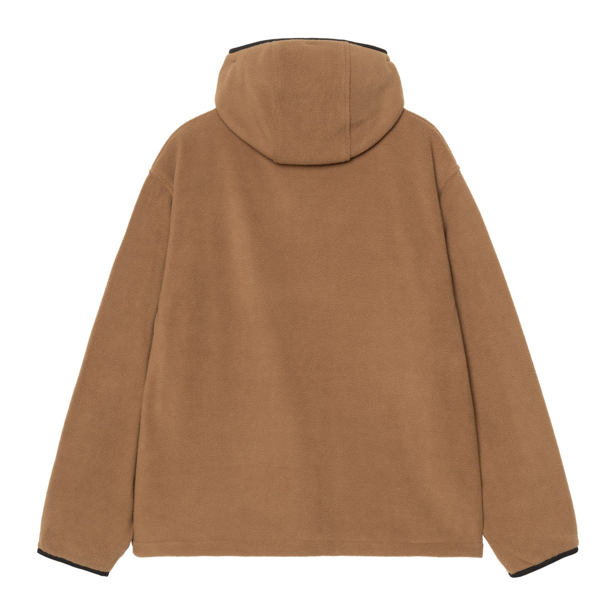 Vista trasera de la chaqueta forro polar ligero Carhartt WIP Blevin Liner en color WIP H Brown, con capucha ajustable y ribete en contraste en el bajo.