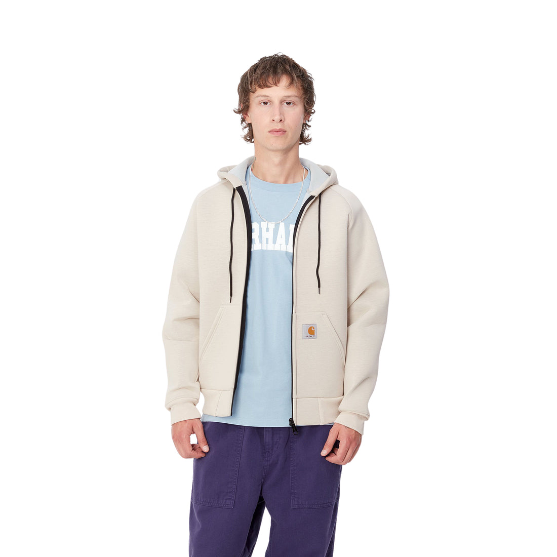 Hombre con la sudadera con capucha y cremallera Carhartt WIP Car-Lux Hooded Jacket Blanca