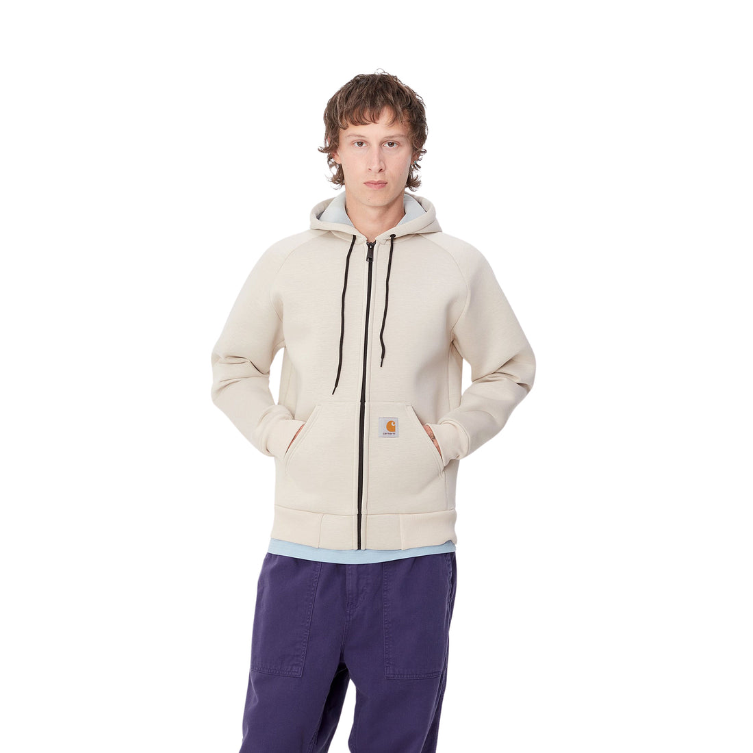 Hombre con la sudadera con capucha y cremallera Carhartt WIP Car-Lux Hooded Jacket Blanca