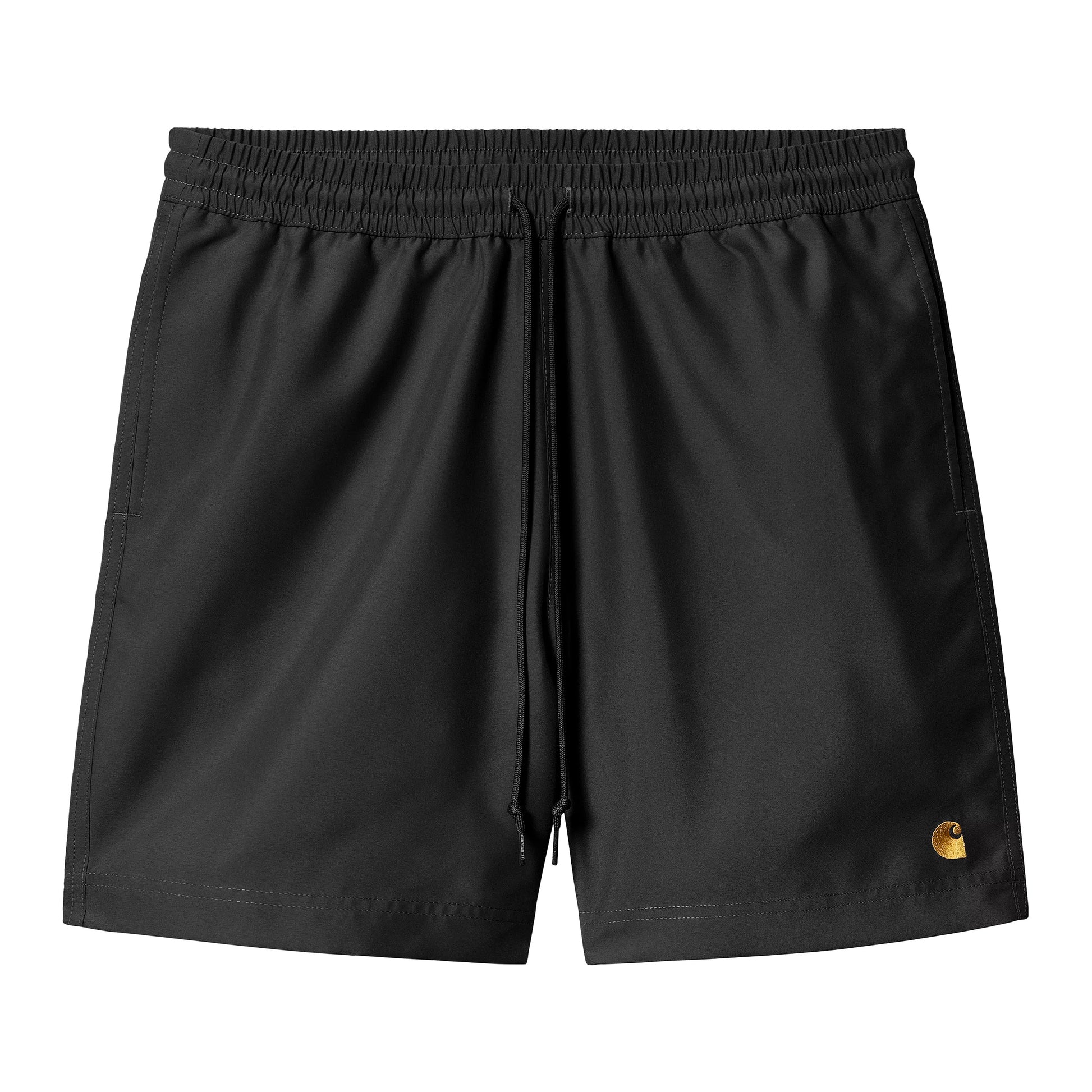 Bañador Carhartt WIP Chase Negro con el logo bordado en dorado