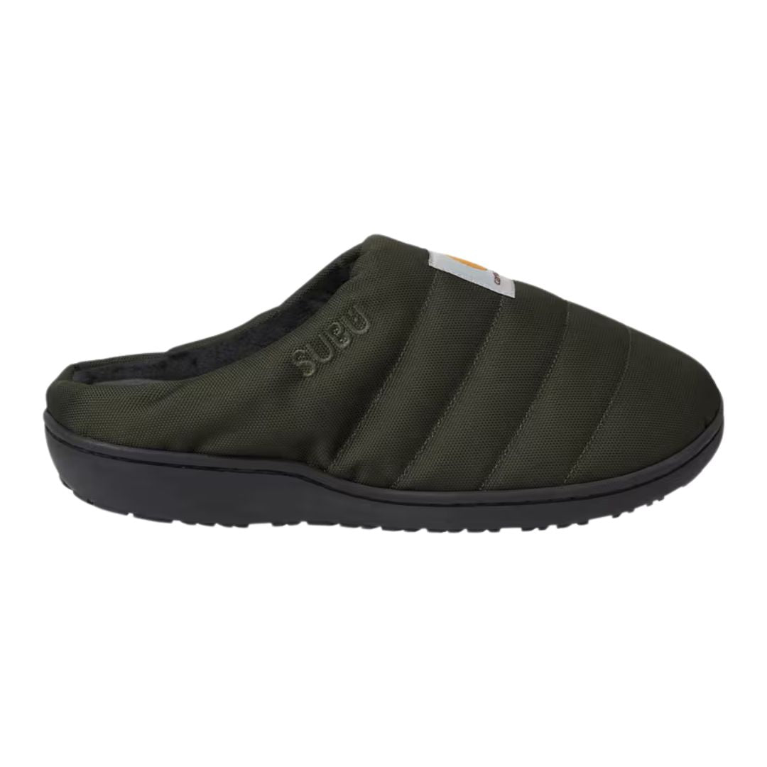 Zapatillas Carhartt WIP Cordura Slippers en color Olive, vista lateral izquierda con suela negra.