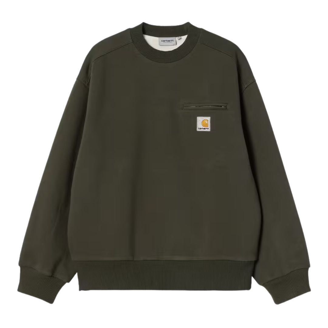 Sudadera Carhartt WIP Detroit Sweat color Olive Stone Washed vista trasera completa.