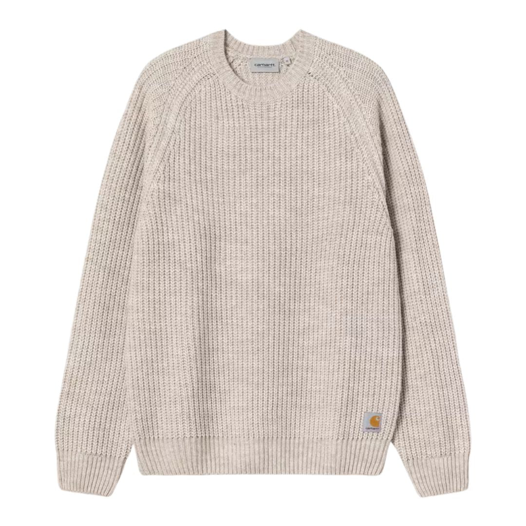 Carhartt WIP Firth Sweater en color Fleur de Sel, vista posterior del jersey de punto.
