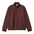 Sudadera con cuello alto y media cremallera Carhartt WIP Half Zip American Script Sweat en color Amarone, vista frontal con el logotipo bordado en el pecho.