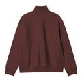 Vista trasera de la sudadera con cuello alto y media cremallera Carhartt WIP Half Zip American Script Sweat en color Amarone, lisa y con puños acanalados.