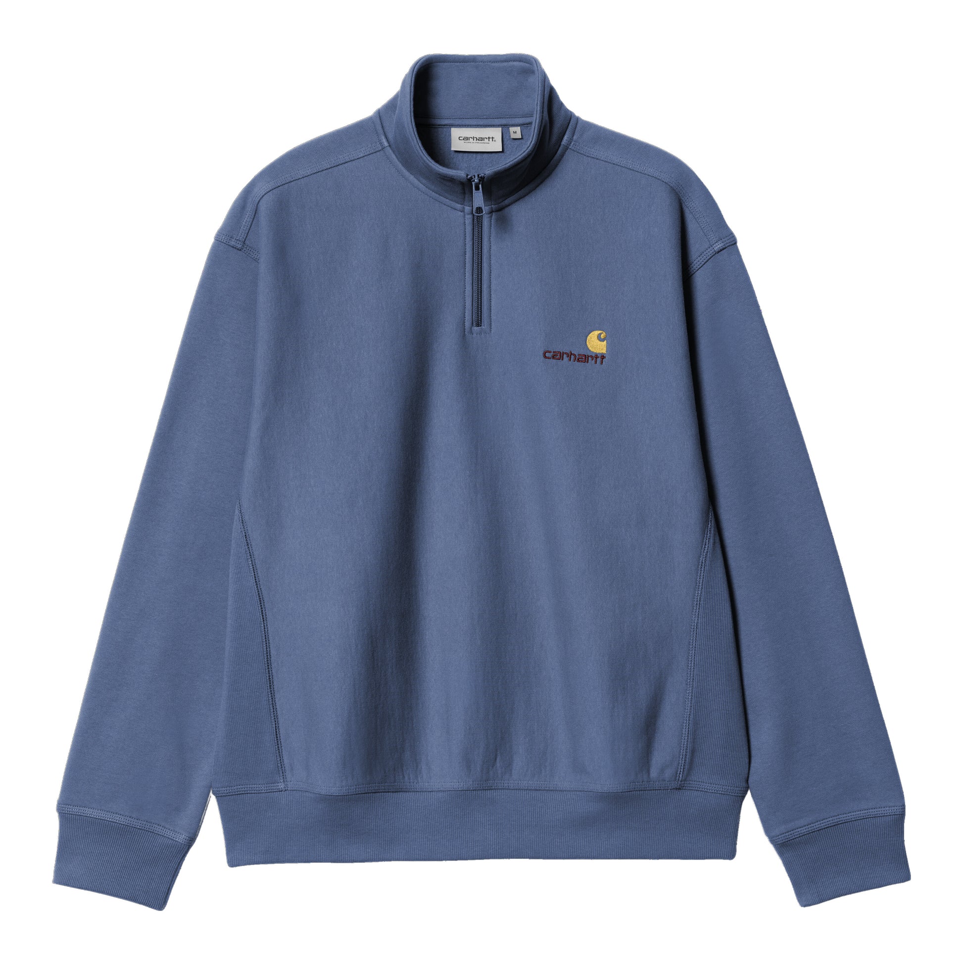 Sudadera con cuello alto y media cremallera Carhartt WIP Half Zip American Script Sweat Azul Blue Iris