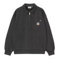 Carhartt WIP Half Zip Detroit Sweatshirt negra lavado a la piedra vista frontal con media cremallera, bolsillo en el pecho con cremallera y etiqueta cuadrada tejida.