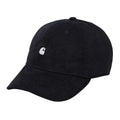 Gorra Carhartt WIP Harlem Cap en color negro, vista frontal con logo bordado.