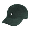 Gorra Carhartt WIP Harlem Cap en color verde, vista frontal con logo bordado.