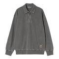 Carhartt WIP Harper Polo black garment dyed, vista delantera: cuello vuelto con cremallera, punto de algodón pesado en gris antracita, etiqueta cuadrada tejida en bajo izquierdo, corte balloon fit.