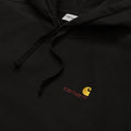 Logo Carhartt bordado en dorado y rojo de la Sudadera con capucha arhartt WIP Hooded American Script Sweat Negra