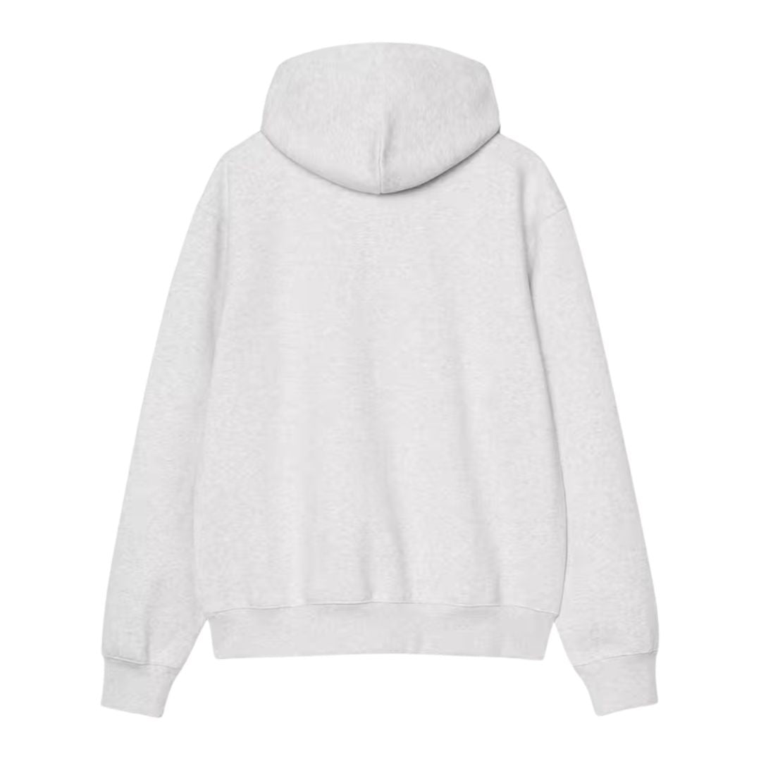 Sudadera con capucha Carhartt WIP Hooded Carhartt Sweatshirt en color Ash Heather, vista trasera en plano extendido. Capucha ajustable y corte holgado sin estampado visible.