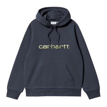 Sudadera con capucha Carhartt WIP Hooded Carhartt Sweat en color deep night con logotipo Carhartt bordado en color gentle green.
