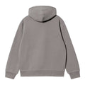 Vista posterior plana de la sudadera con capucha Carhartt WIP Hooded Carhartt Sweat en Shady Grey, mostrando la capucha sin forro contraste, costuras y puños acanalados a juego.