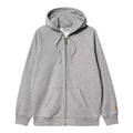 Detalle frontal de la sudadera Carhartt WIP Hooded Chase Jacket en color gris grey heather gold.