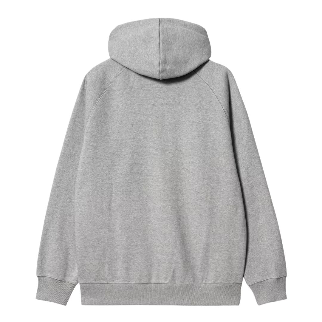 Sudadera Carhartt WIP Hooded Chase Jacket con capucha en color gris grey heather gold, vista trasera.