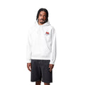 Sudadera blanca con capucha Carhartt WIP Hooded Jake Garcia Sweat con gráfico de cerezas en el pecho, vista frontal con modelo masculino