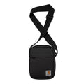 CARHARTT WIP Jake Shoulder Pouch en color negro, vista frontal mostrando el logo y el bolsillo principal con cremallera.