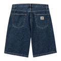 Carhartt WIP Landon Short azul lavado a la piedra, vista trasera producto plano, bolsillos traseros y Square Label tejida en bolsillo derecho.