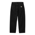 Carhartt WIP Landon Pant black tone washed, vista trasera en plano. Se aprecian los bolsillos traseros y la etiqueta de piel Carhartt cosida en el bolsillo derecho.
