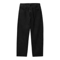Carhartt WIP Landon Pant en black tone washed, vista frontal en plano sobre fondo blanco. Pantalón vaquero ancho de talle alto, con bolsillos delanteros y cierre de botón visible.