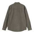 Vista trasera de la camisa Oxford Carhartt WIP L/S Bolton Shirt en color Shungite teñida en prenda, con canesú, puños de botón y dobladillo curvo sobre fondo blanco.