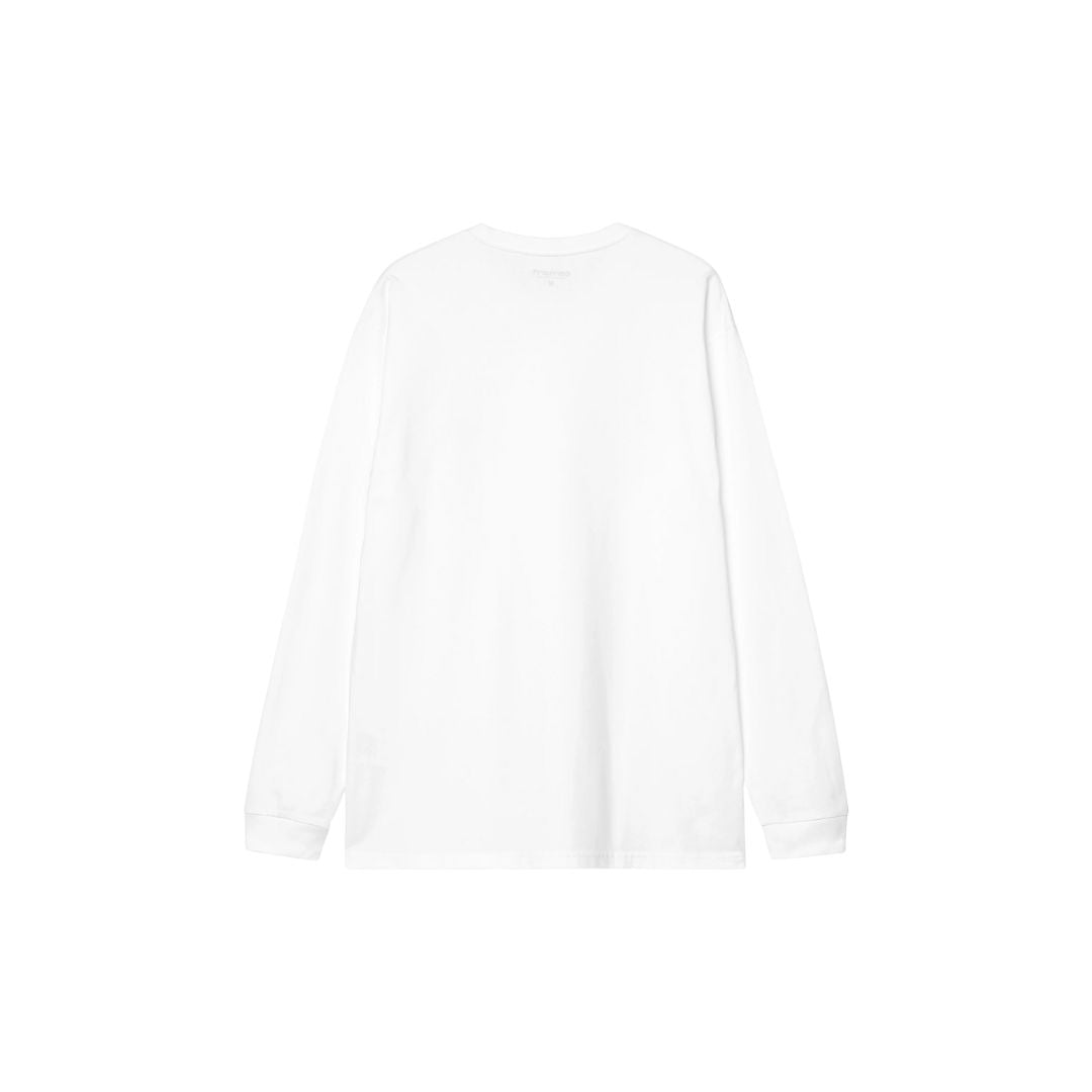 Vista trasera de la camiseta Carhartt WIP L/S Chase T-Shirt en color blanco con logo dorado.