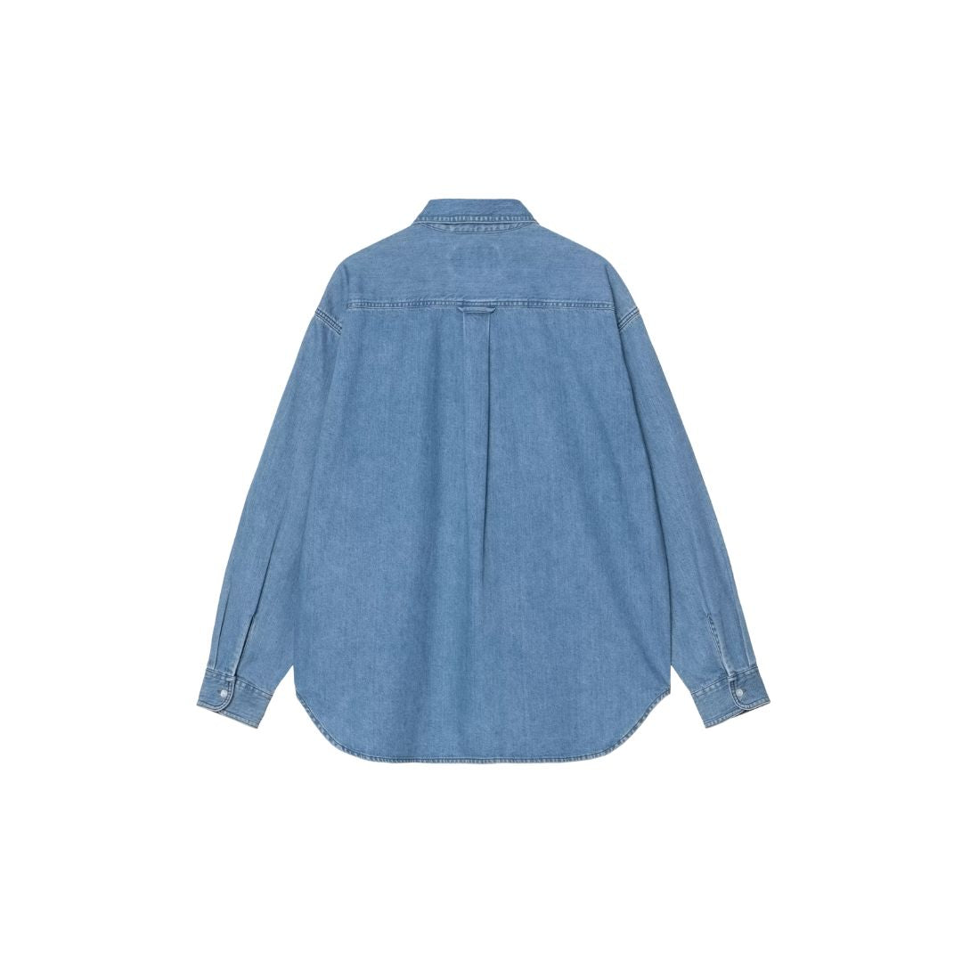 Camisa Carhartt WIP L/S Lucas Shirt color Blue Stone Washed vista trasera en denim de algodón.