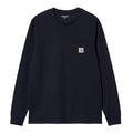 Camiseta carhartt wip l/s pocket t-shirt azul marino oscuro con bolsillo en el pecho y etiqueta square label.