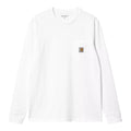 Camiseta carhartt wip l/s pocket t-shirt blanca con bolsillo en el pecho y etiqueta square label.