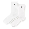 Calcetines Carhartt WIP blancos de canalé con logo bordado negro y diseño de caña media.
