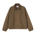 Carhartt WIP Madison Ripstop Jacket en Dark Beech y negro garment dyed, vista frontal plana con cremallera central, bolsillos ribeteados y cuello de pana en tono oscuro contrastado.