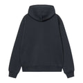 Carhartt WIP Hooded Mack Sweat Jacket sudadera con cremallera en color dark navy wax, vista trasera sobre fondo blanco con capucha holgada, hombros caídos y puños y cintura acanalados.
