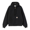 Chaqueta con capucha Carhartt WIP OG Active Jacket en color Black, vista frontal sobre fondo blanco con cremallera, bolsillo canguro y etiqueta cuadrada en la parte baja.