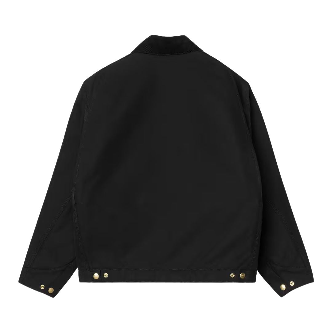 Vista trasera de la Carhartt WIP OG Detroit Jacket Winter en color negro, mostrando el corte holgado y cuadrado, el cuello de pana y las costuras reforzadas en los hombros.